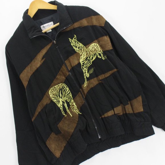Vintage Monaliza Jacket High Fashion Women's Black Zebra Pattern Full Zip 2XL - Picture 3 of 8